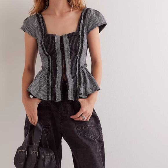 Free People Tops - Free People Little Menswear Peplum Pinstripe Top